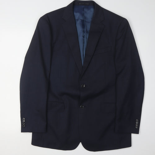 T.M. Lewin Men's Blue Wool Blazer, Size 40R, Formal Jacket