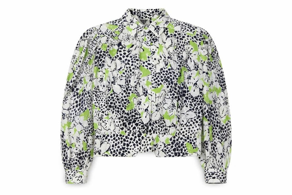 Front view of Jacques Vert Floral Blouse, Women's, size 12, Collared, Long Sleeve