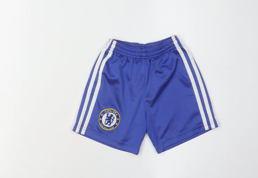 Adidas Boys Blue Football Shorts Size 4Y Athletic Elastic