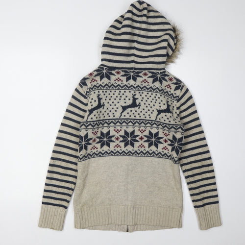 Mantaray Women’s Grey Fair Isle Hooded Cardigan Size 8