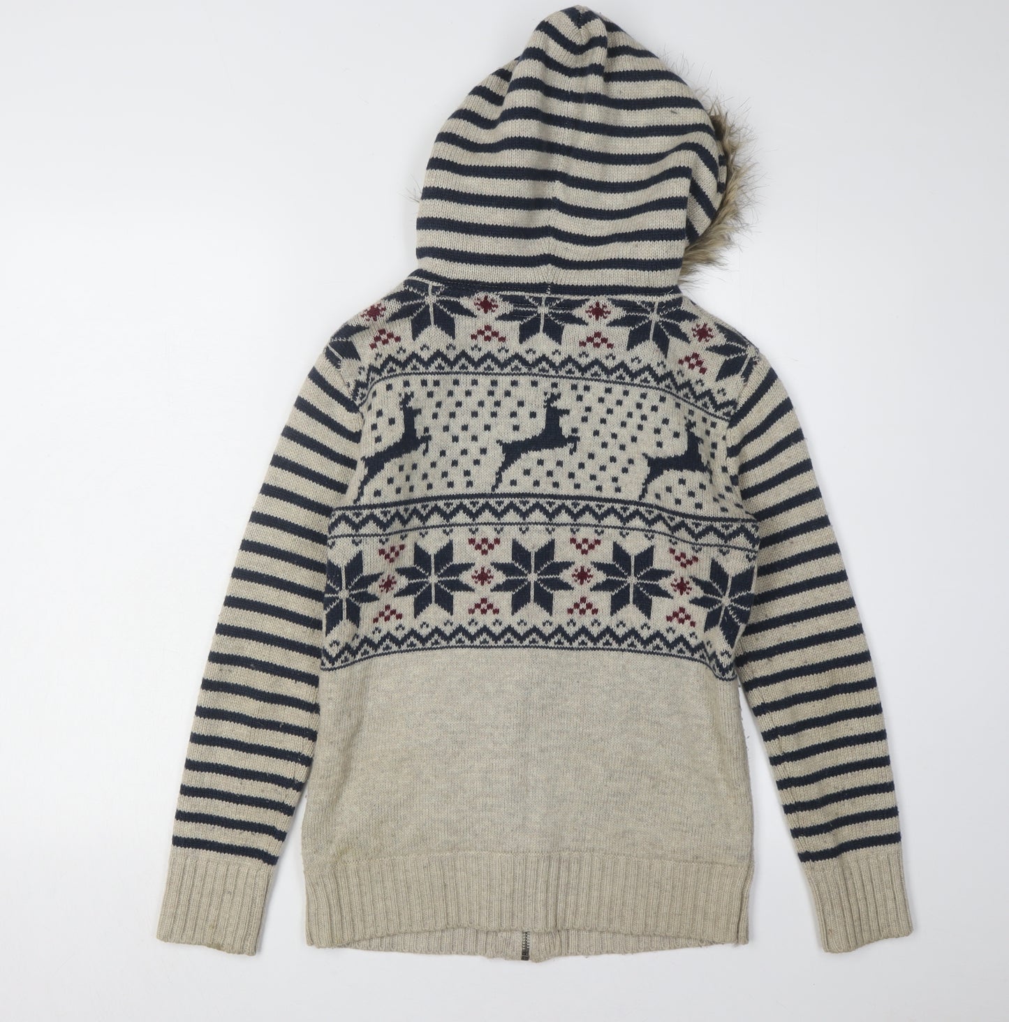 Mantaray Women’s Grey Fair Isle Hooded Cardigan Size 8