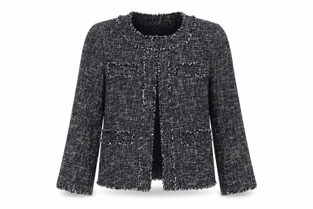 Front view of Michael Kors Women's Blue Bouclé Blazer, size 6