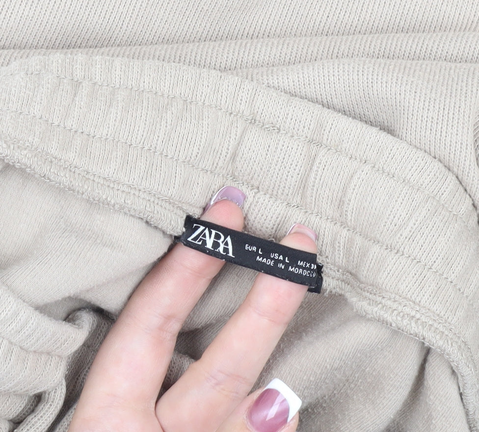 Zara Women's Beige Wide-Leg Sweatpants, Size L