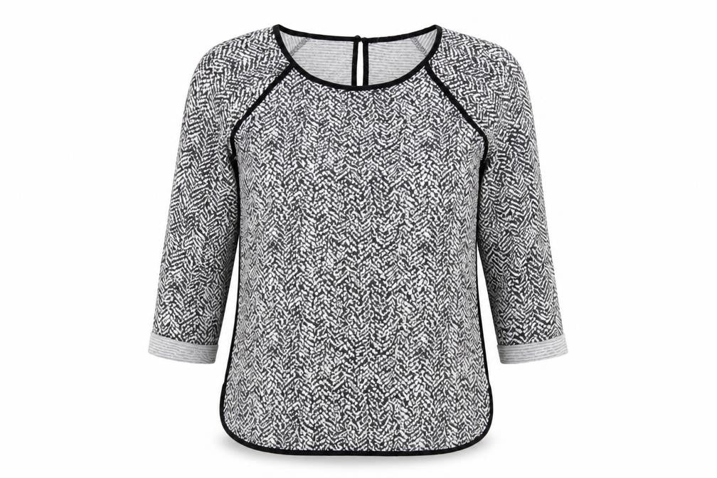 Front view of Next Women's Black Geometric Raglan Top, size 12