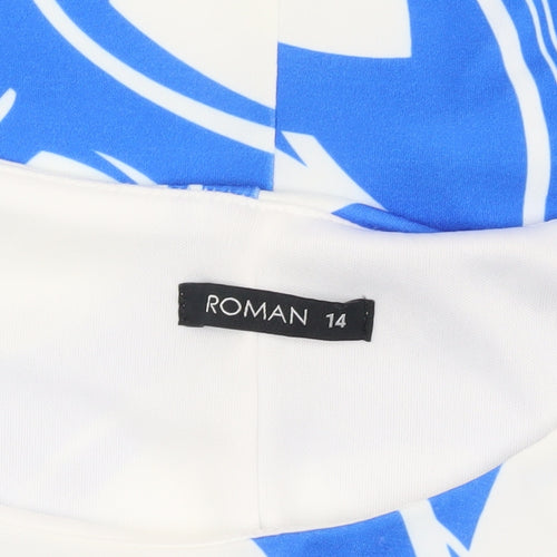 Roman Women's Blue Floral Sheath Dress Size 14