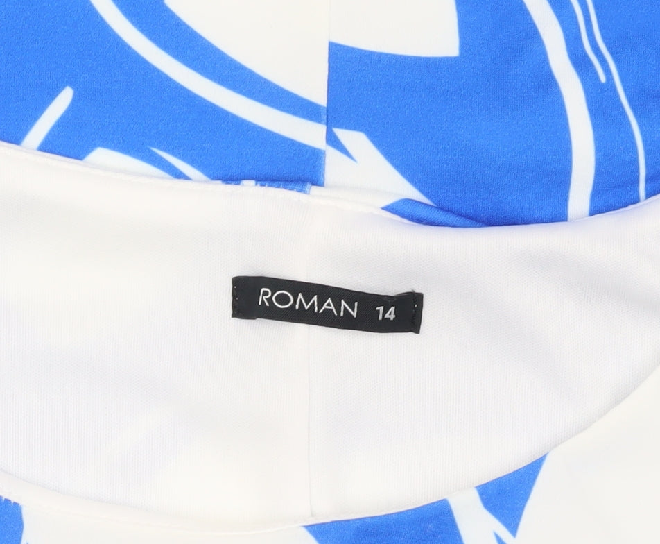 Roman Women's Blue Floral Sheath Dress Size 14