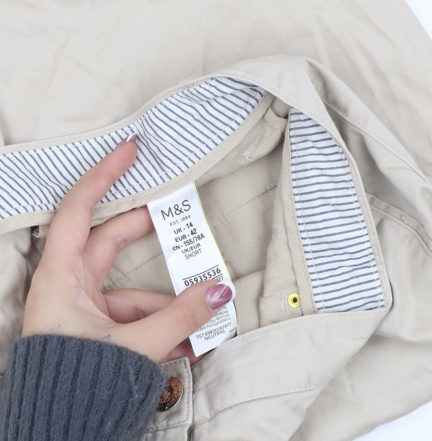 Marks and Spencer Women's Beige Chino Trousers Size 14