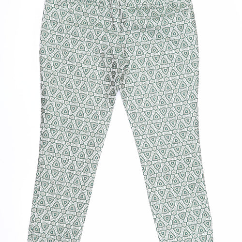 Next Women's Green Geometric Cropped Trousers Size 8