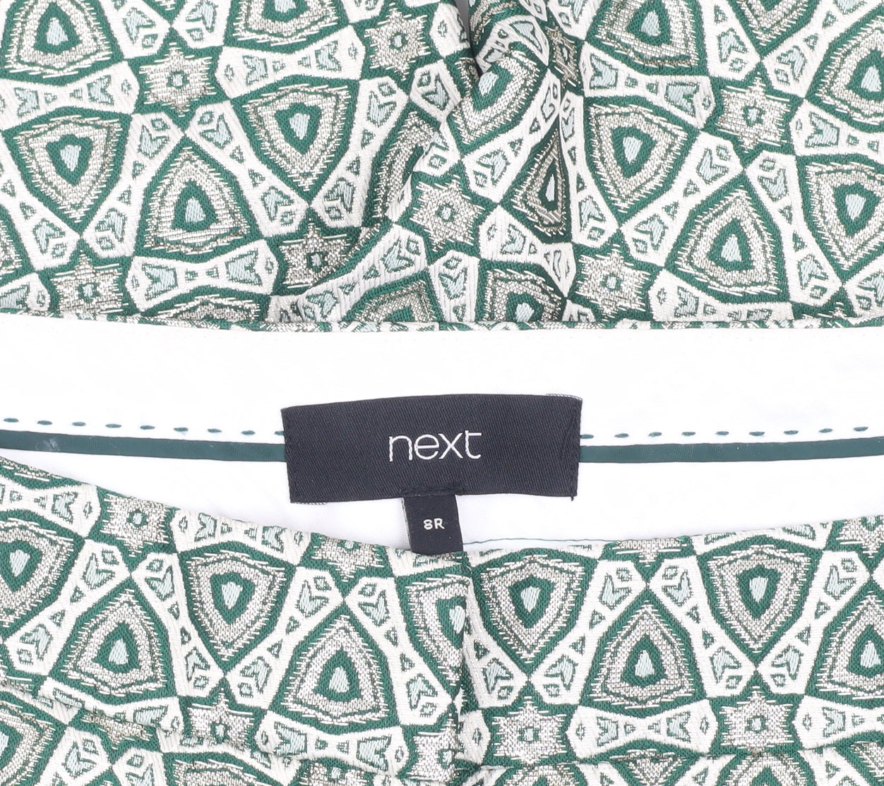 Next Women's Green Geometric Cropped Trousers Size 8