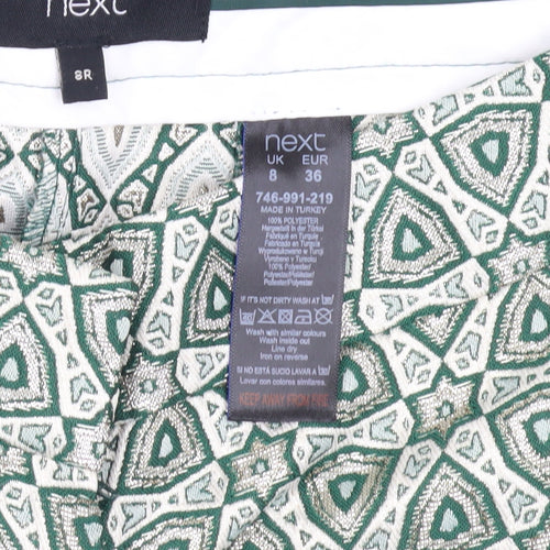 Next Women's Green Geometric Cropped Trousers Size 8
