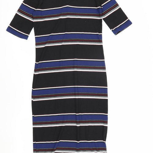 Mango Women Multicoloured Stripe Midi Shirt Dress