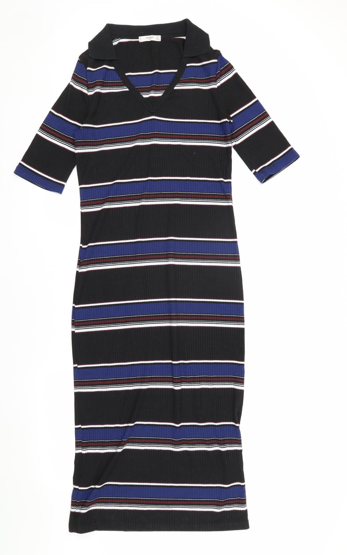Mango Women Multicoloured Stripe Midi Shirt Dress