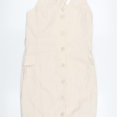 MNG Women's Beige S Pinafore Dress with Buttons