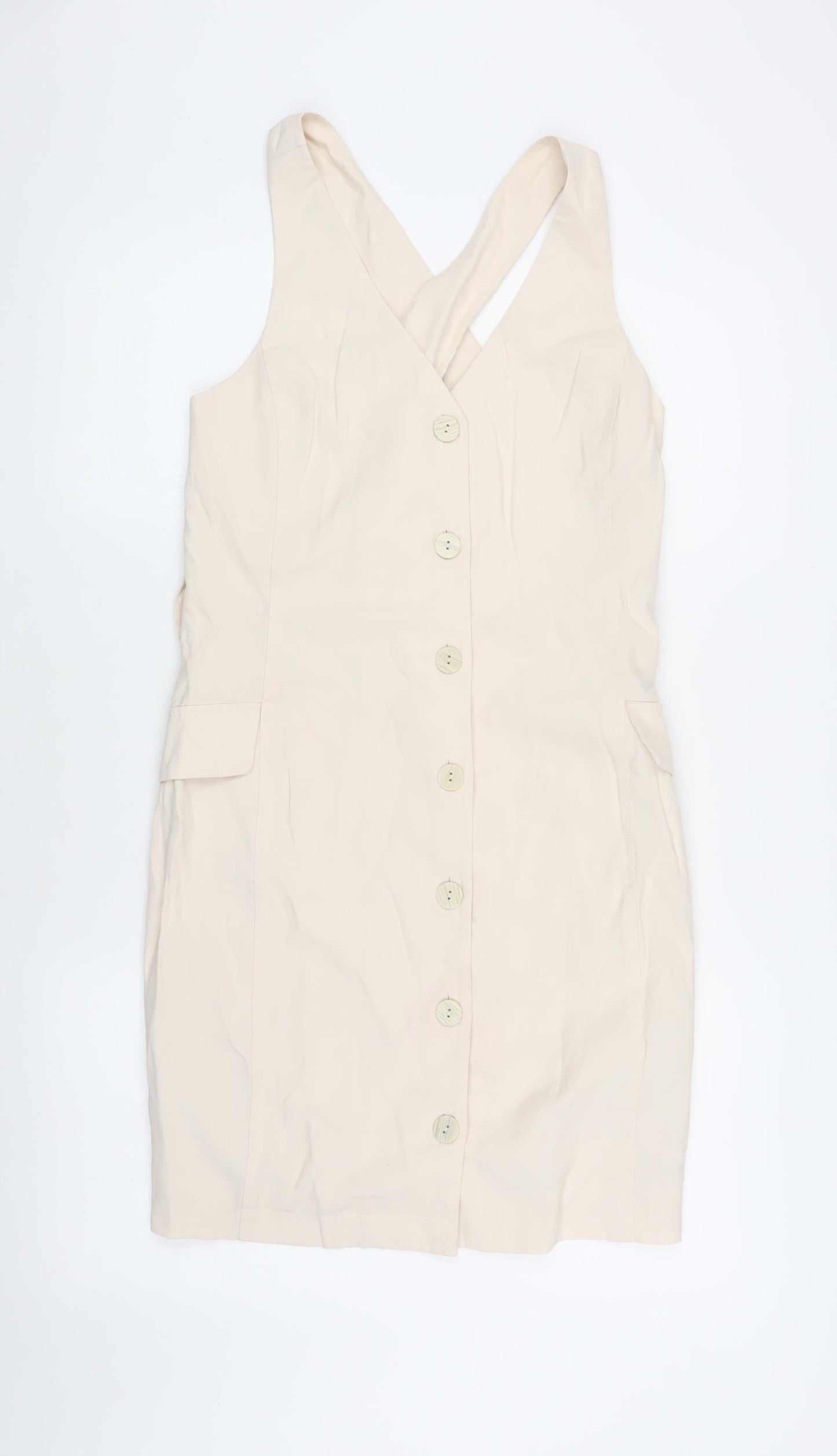 MNG Women's Beige S Pinafore Dress with Buttons