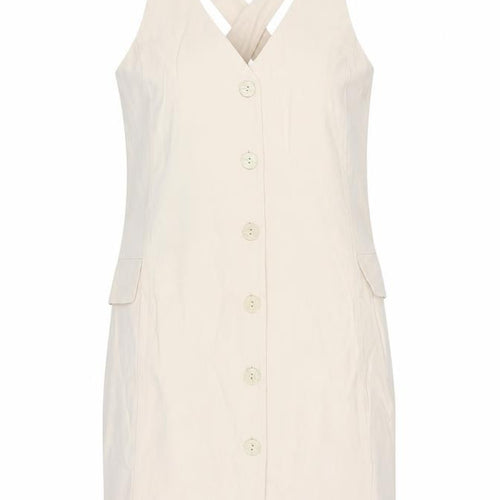 MNG Women's Beige S Pinafore Dress with Buttons