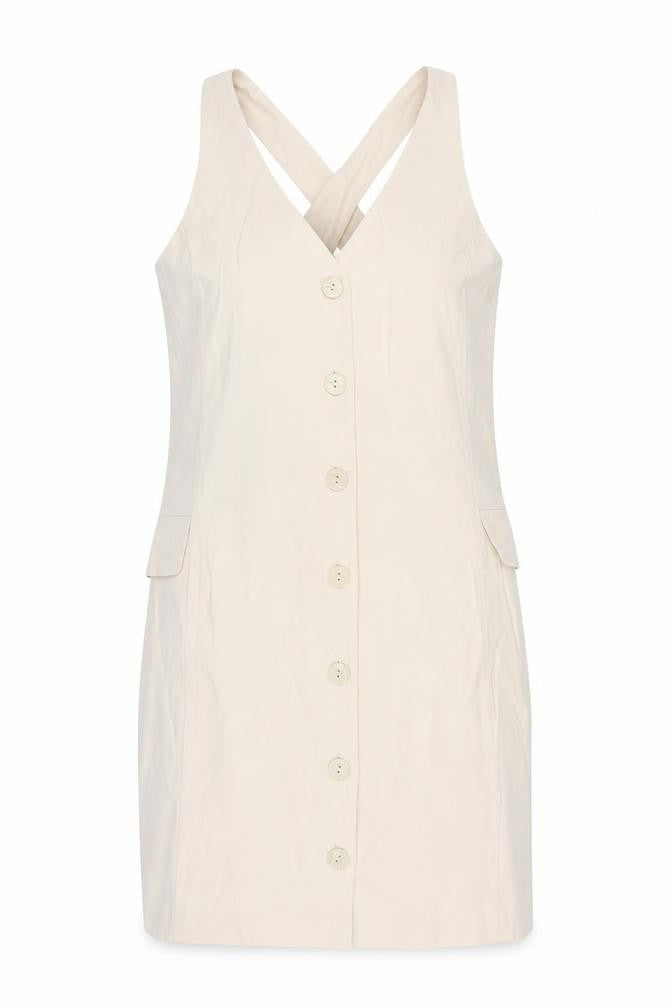 MNG Women's Beige S Pinafore Dress with Buttons