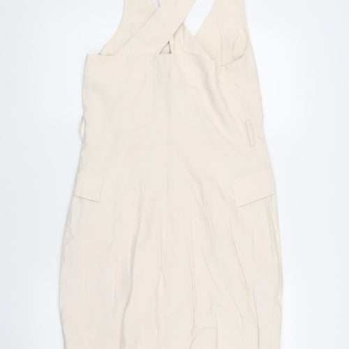 MNG Women's Beige S Pinafore Dress with Buttons
