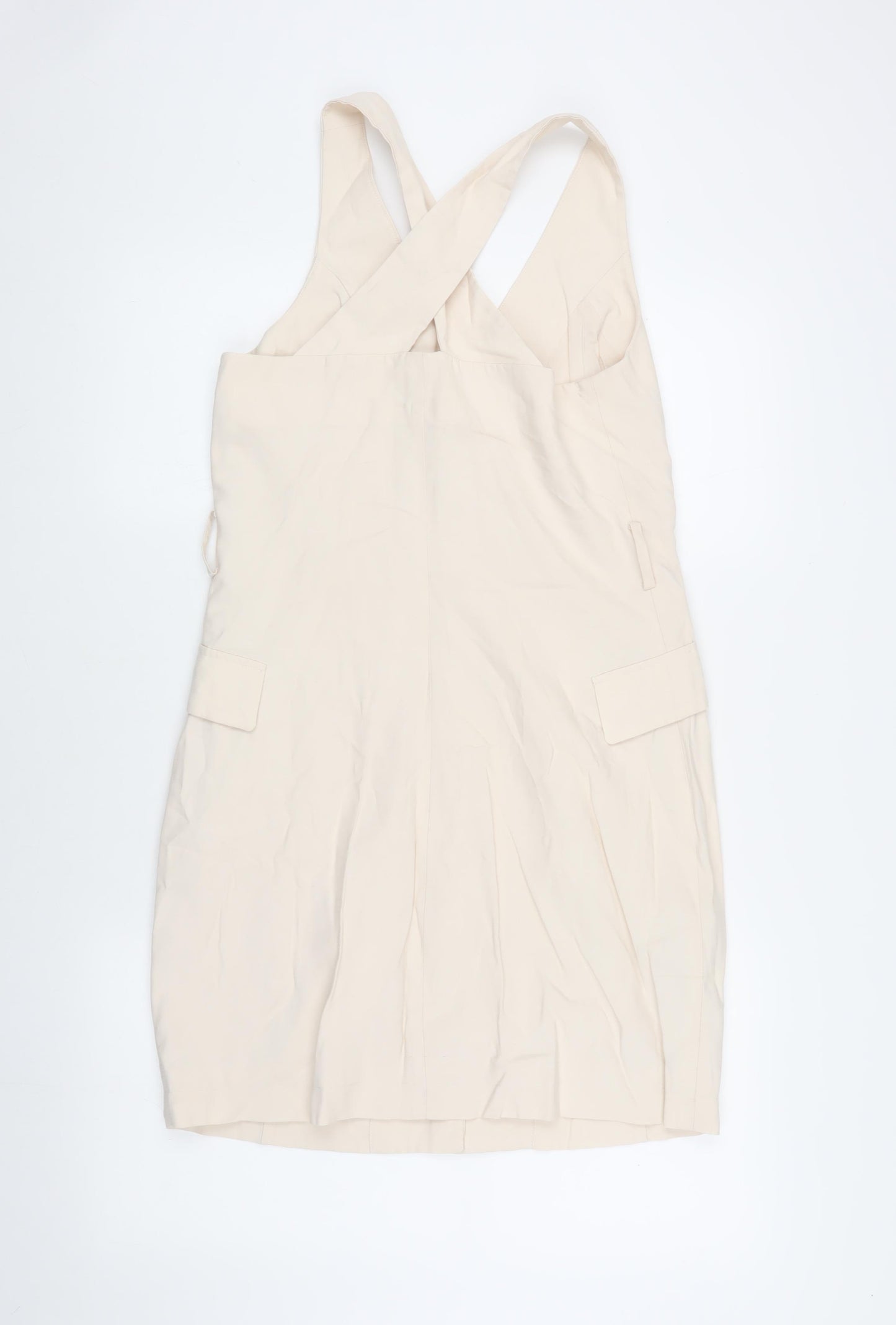 MNG Women's Beige S Pinafore Dress with Buttons