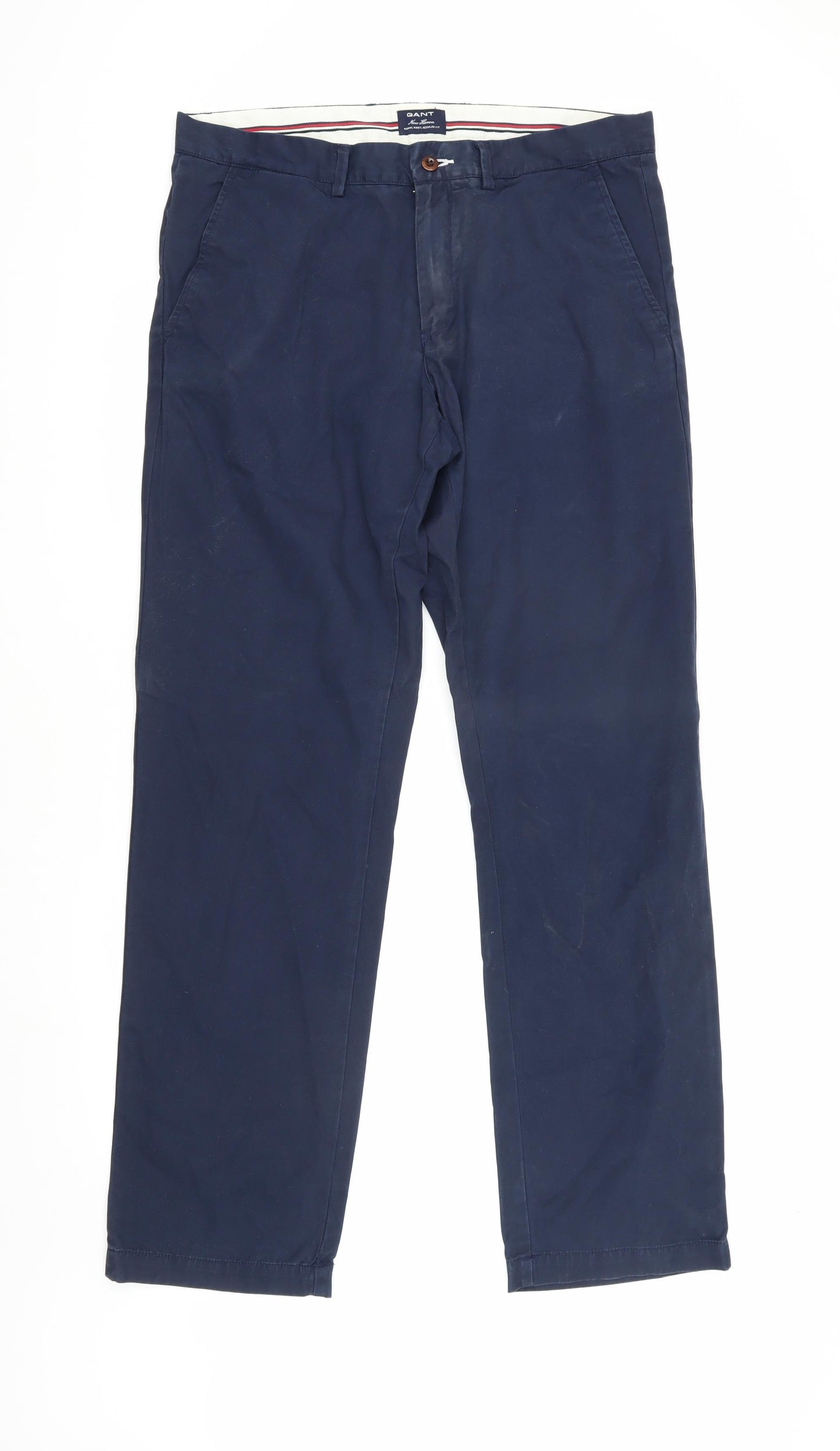 GANT Men's Blue Chino Trousers, 36W Regular Fit