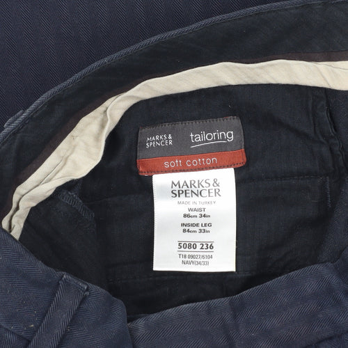 Marks and Spencer Men's Blue Trousers, Size 34