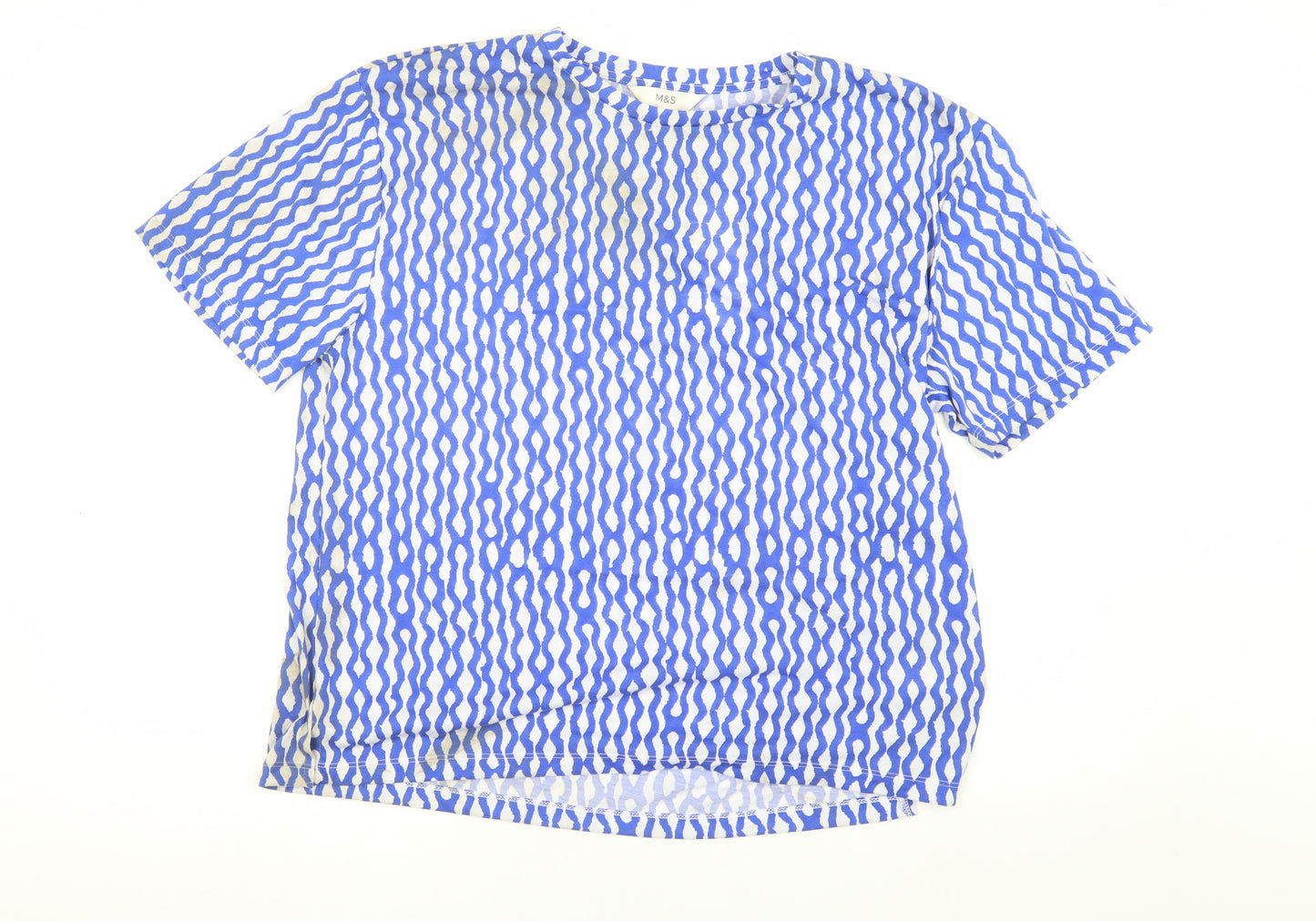 Marks and Spencer Women's Blue Geometric T-Shirt, Size 14