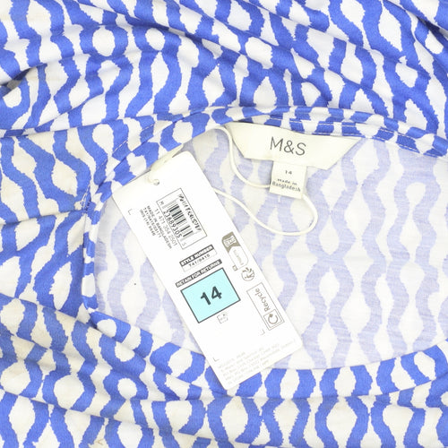 Marks and Spencer Women's Blue Geometric T-Shirt, Size 14