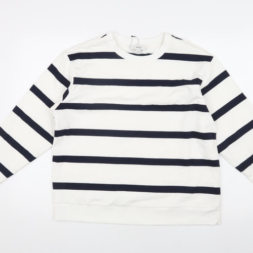 Marks and Spencer White Striped Sweatshirt - Medium