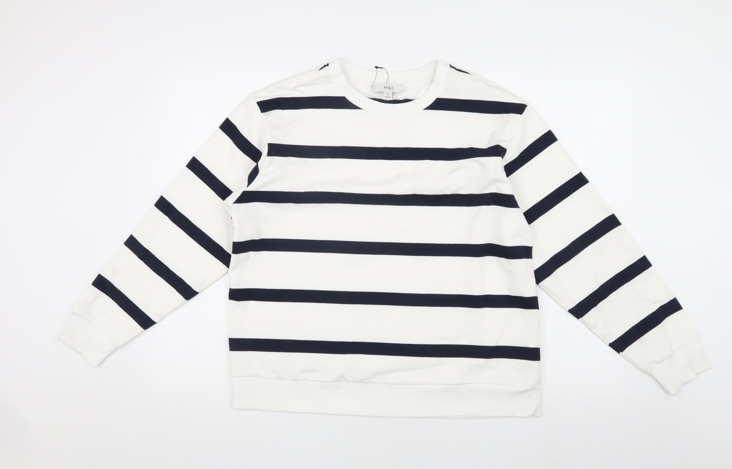 Marks and Spencer White Striped Sweatshirt - Medium