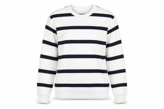 Front view of Marks & Spencer White Striped Sweatshirt - Medium