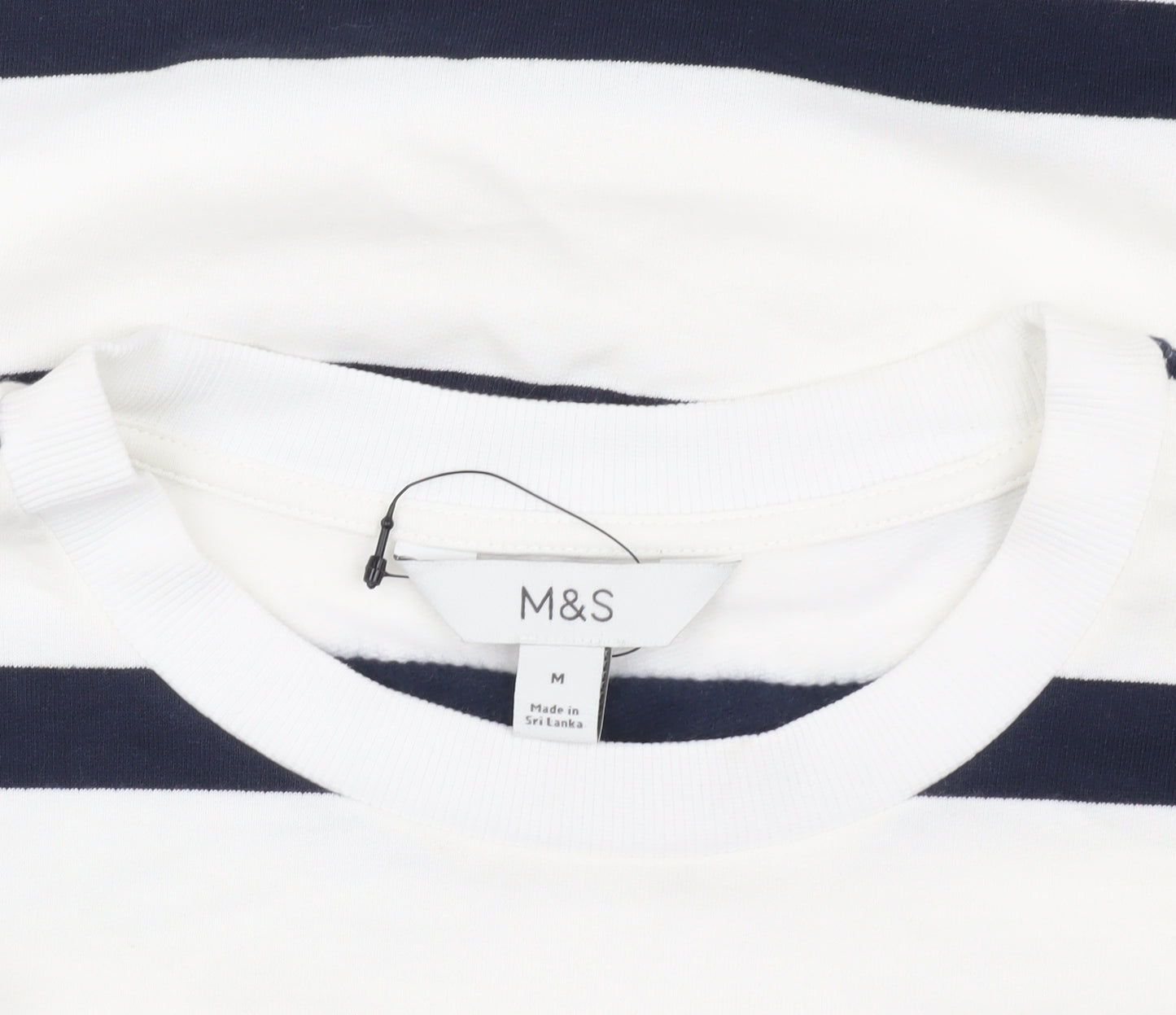 Marks and Spencer White Striped Sweatshirt - Medium