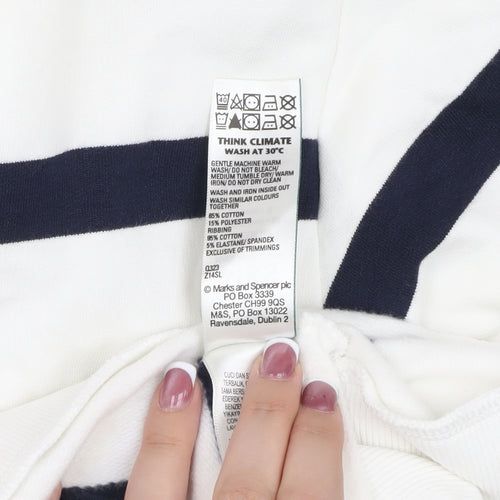 Marks and Spencer White Striped Sweatshirt - Medium