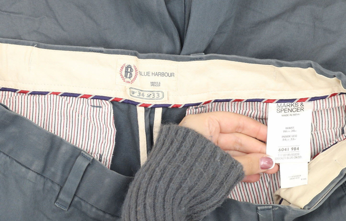 Marks and Spencer Men's Blue Chino Trousers, Size L