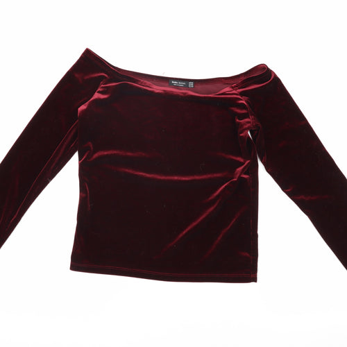 Bershka Women's Red Velvet Off Shoulder Blouse M