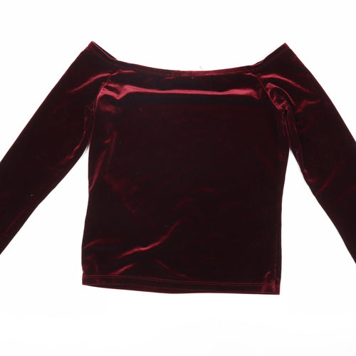 Bershka Women's Red Velvet Off Shoulder Blouse M
