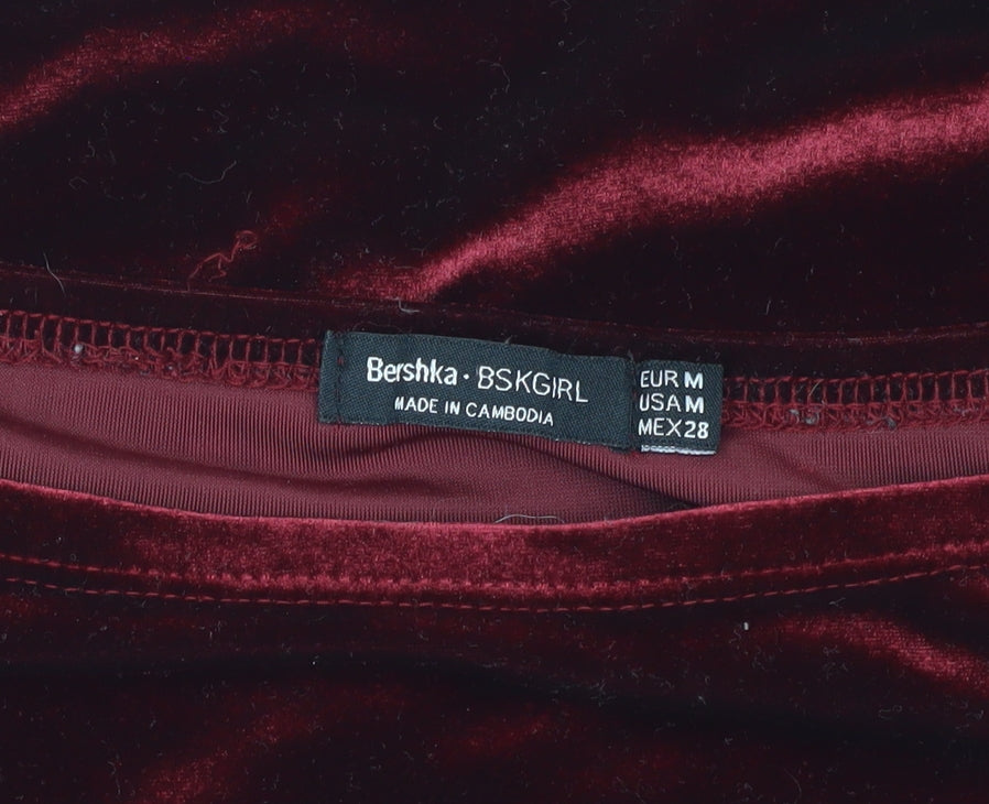 Bershka Women's Red Velvet Off Shoulder Blouse M