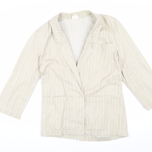 Beige Women's Pinstripe Blazer, Size 10, Cotton