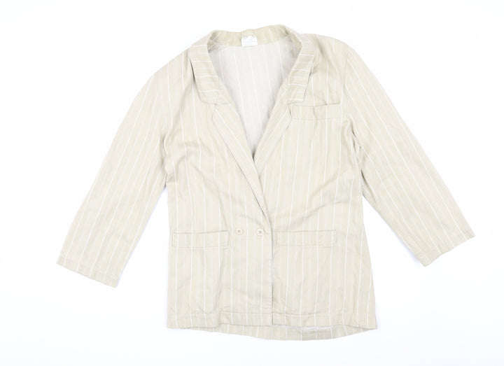 Beige Women's Pinstripe Blazer, Size 10, Cotton