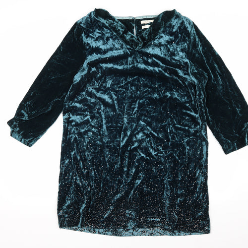 White Stuff Women's Blue V-Neck Velvet Dress Size 16