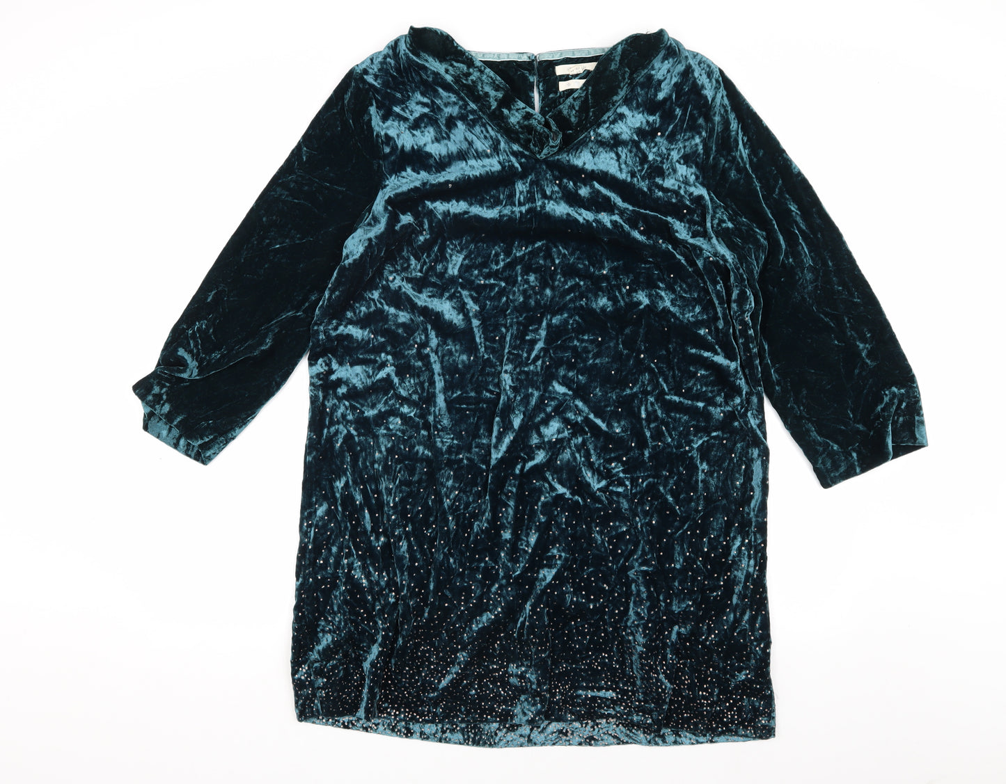 White Stuff Women's Blue V-Neck Velvet Dress Size 16