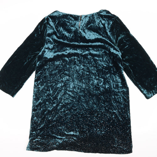 White Stuff Women's Blue V-Neck Velvet Dress Size 16