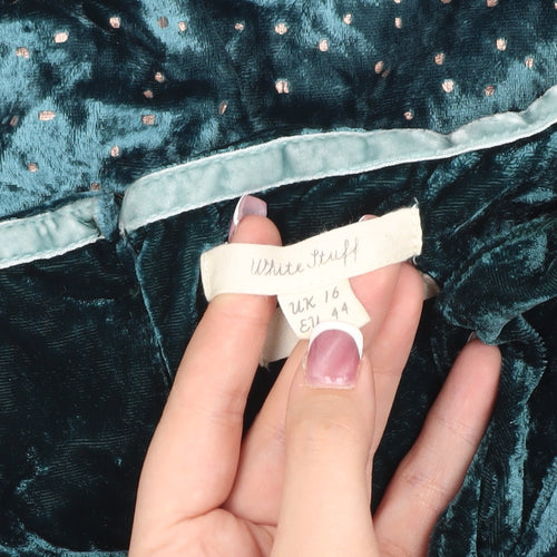 White Stuff Women's Blue V-Neck Velvet Dress Size 16