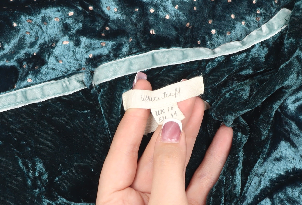 White Stuff Women's Blue V-Neck Velvet Dress Size 16