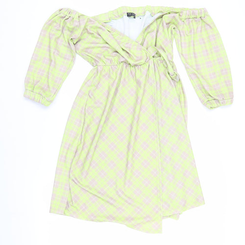 Pink Clove Women's Off Shoulder Plaid Wrap Dress Size 16