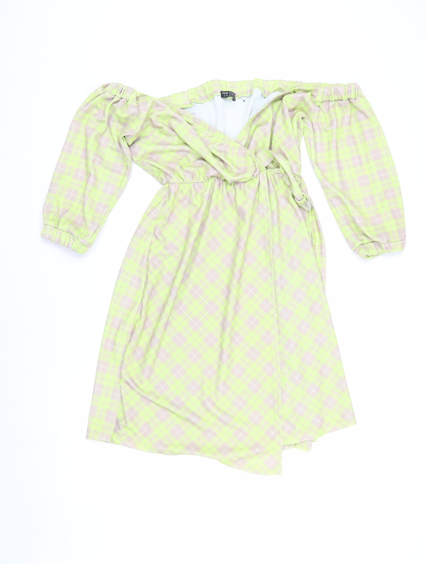 Pink Clove Women's Off Shoulder Plaid Wrap Dress Size 16