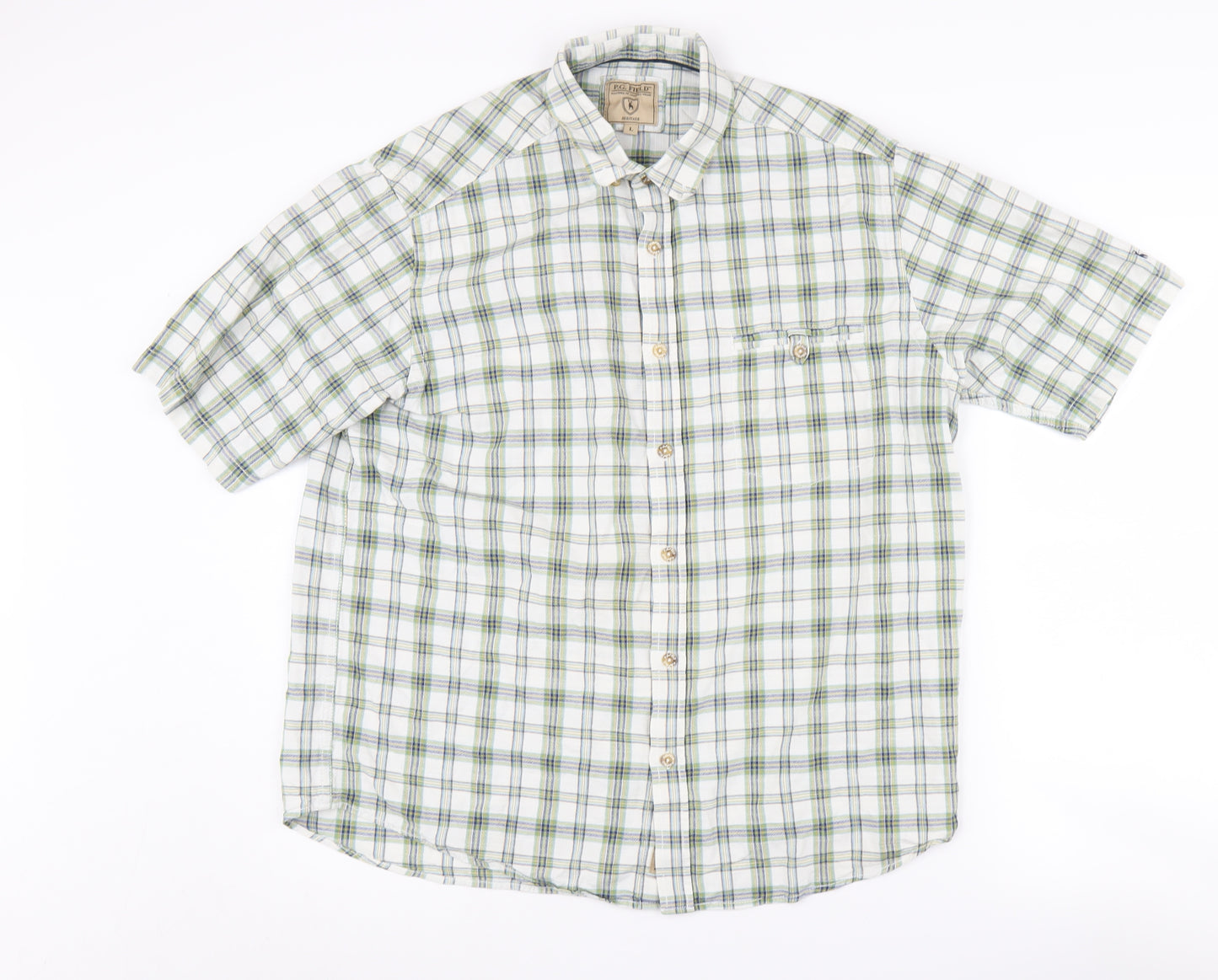 P.G. Field Men's Green Plaid Button-Up Shirt L
