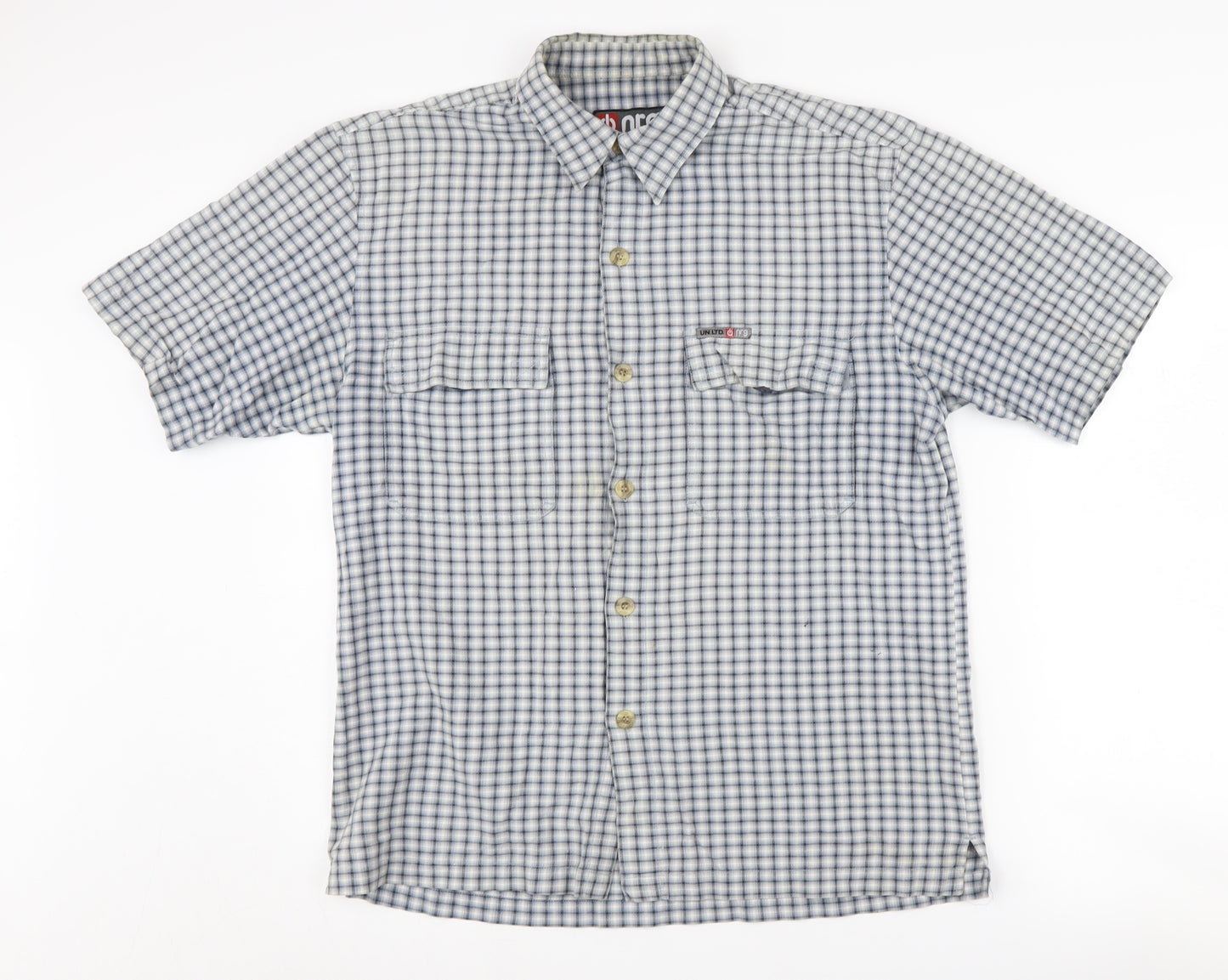 nrg Men's Blue Check Short Sleeve Button-Up Shirt M