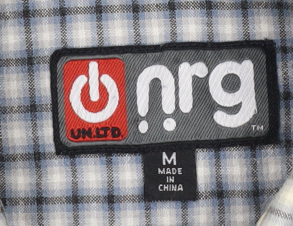 nrg Men's Blue Check Short Sleeve Button-Up Shirt M