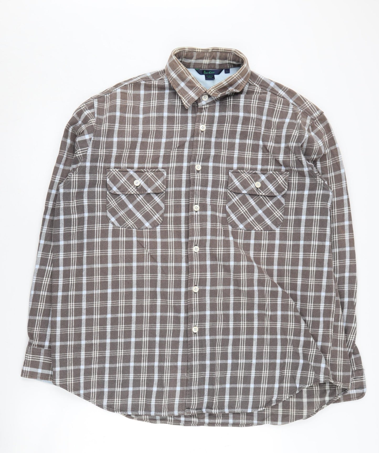 Boden Men's Brown Check Long Sleeve Shirt L