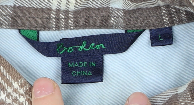 Boden Men's Brown Check Long Sleeve Shirt L