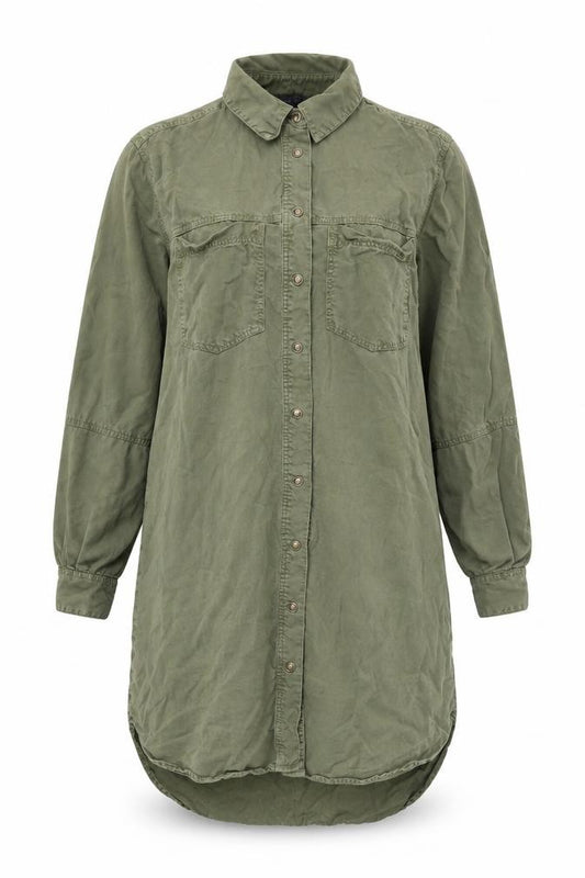 Front view of Marks & Spencer Women's Green, size 10, Button-Up Shirt